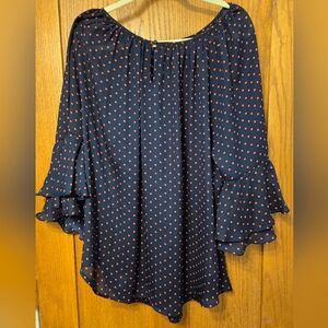 Chaps 1X Navy Polka Dot Women's Top